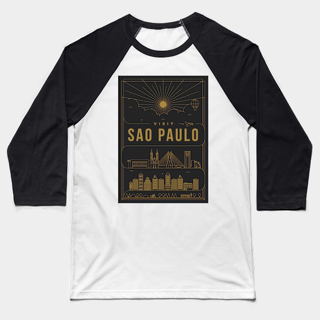 Sao Paulo Minimal Lineal Poster Baseball T-Shirt by kursatunsal